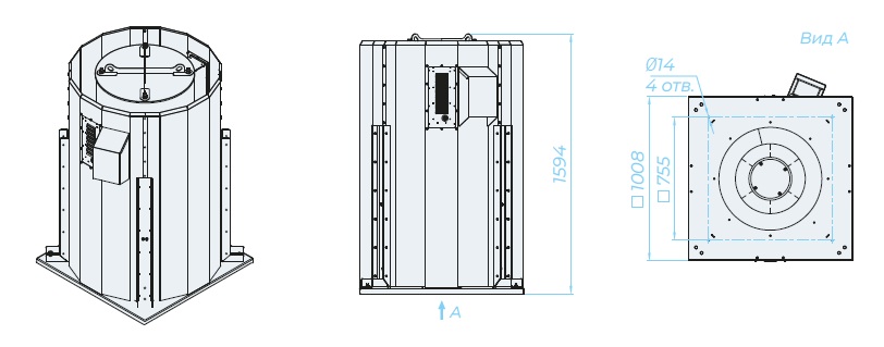 Аэродинамические характеристики, габаритные и присоединительные размеры — КРЫШНЫЙ ВЕНТИЛЯТОР VKRFm 6,3DU